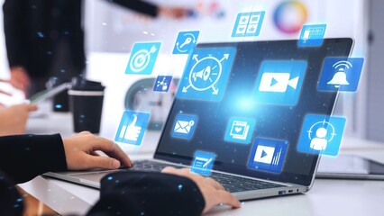 Content marketing interface with data dashboards, analytics charts, and content tools. Marketing...