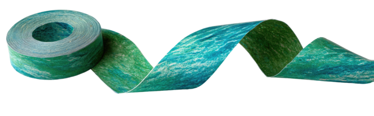 Rolled teal and green patterned ribbon