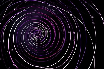 White lines swirl around the spiral, dark background, with pink and purple lines on a black background, in a simple