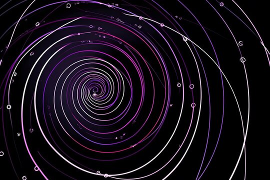 White lines swirl around the spiral, dark background, with pink and purple lines on a black background, in a simple - Powered by Adobe