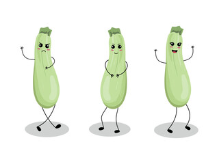 Kawaii Zucchini Vegetable Clipart Trio