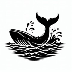 Fototapeta premium Majestic humpback whale breaching and splashing in the ocean waves silhouette