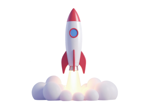 Rocket Launch 3d rendered, isolated on transparent background