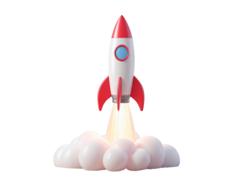 Rocket Launch 3d rendered, isolated on transparent background