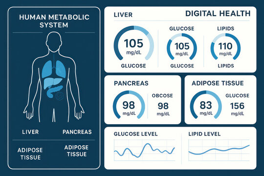 Human Metabolic System Illustration with Organ Glucose and Lipid Levels - Digital Health Concept [Illustration]