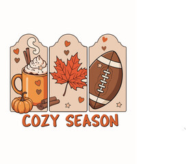 Cozy Season Autumn Coffee, Pumpkin, and Football Illustration