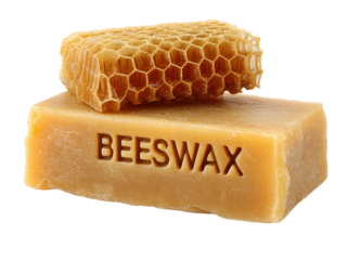 A honeycombs with yellow bar of natural wax with the word beeswax written on it isolated on white or transparent background, png clipart