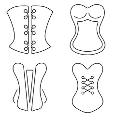 Group of black corset icons on a white background. Vector illustration.