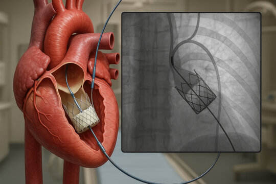 Transcatheter Aortic Valve Implantation (TAVI) Illustration, Medical Procedure