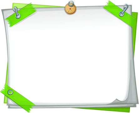 Blank white paper with green tape and fasteners