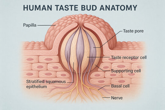 Human Taste Bud Anatomy Diagram, Illustration