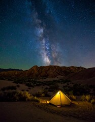 Milky Way over desert campsite