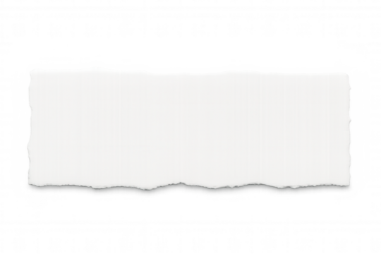 Ragged white paper sheet, partially torn, offering clean workspace against transparent backdrop for graphic design layouts