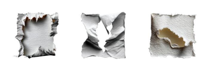 Tearing paper digital images abstract PNG set, cut out, isolated on transparent background