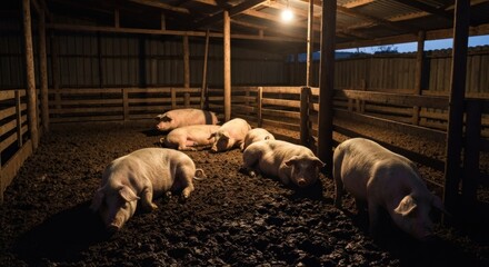 Several Pale Pigs Rest Dimly