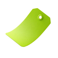 Bright lime green tag, slightly curved, with a small hole