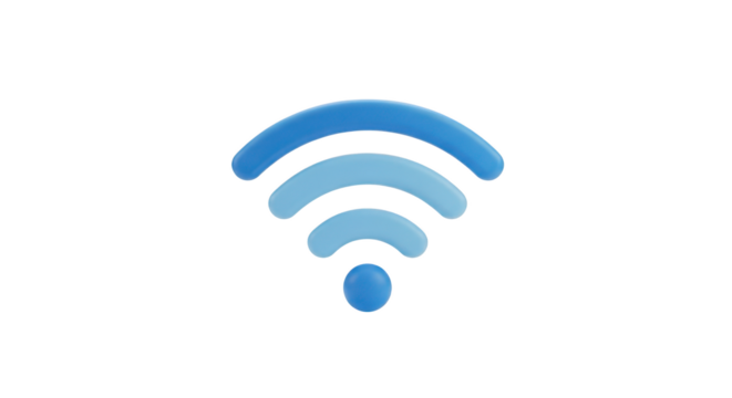 Blue 3D Wi- Fi Signal Icon with Multiple Waves wifi wireless isolated on a transparent background