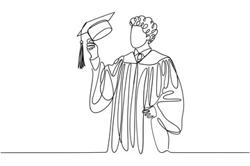 Graduation celebration with cap toss in minimalist line art