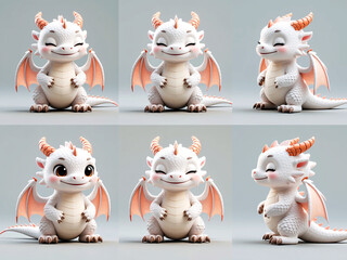 Adorable White Dragon in Various Poses