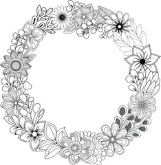 Intricate hand-drawn floral wreath design for decorative projects and art vector
