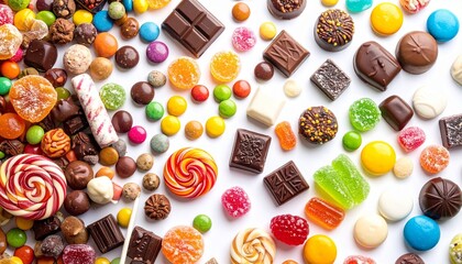 Candy border on white background, colorful sweets, playful layout, festive design.