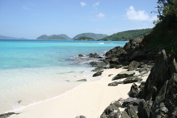 Tropical Rocky Coastline with Clear Blue Caribbean Sea