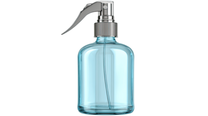 Light-blue glass spray bottle with a chrome-colored nozzle