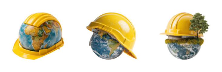 Sustainable earth construction global environment conceptual PNG set, cut out, isolated on transparent background