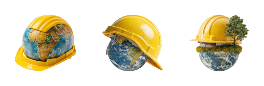 Sustainable earth construction global environment conceptual PNG set, cut out, isolated on transparent background