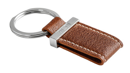 A tan leather keychain with a metal ring
