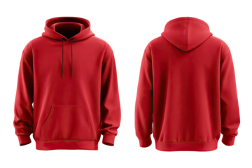 Red hoodie, front and back view, mockup