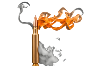 Bullet in flight with fire and smoke