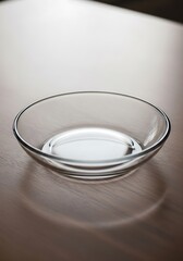 Translucent vessel stillness a sleek glass bowl resting on wooden surface