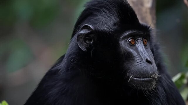 Close up black monkey profile