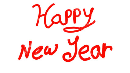 Festive happy new year wishes in red handwritten style font perfect for holiday greetings and seasonal celebrations on transparent background