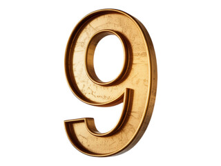 Gleaming Golden Number Nine on Transparent Field A Three Dimensional Digit for Visual Communication and Artistic Expressions