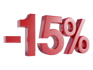 Vibrant Red Minus Fifteen Percent Discount Sign on Transparent Background for Sales Promotions and Retail Marketing Materials