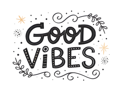 Good vibes hand lettering with decorative flourishes and stars - Powered by Adobe