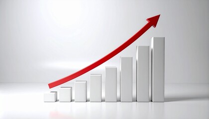 3D bar graph with rising columns and red upward arrow on light gray background.