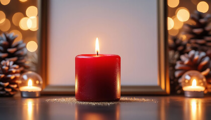 New Year Background with Empty Frame and Candle