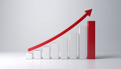3D bar graph with rising columns and red upward arrow on light gray background.