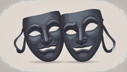 Two theatrical masks, comedy and tragedy, on a light beige background