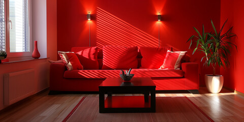 Red Living Room with Modern Interior Design