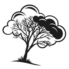 Obraz premium Silhouette of a bare tree with stylized cloud shapes forming the canopy in a monochrome illustration vector illustration
