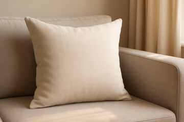 Cushion mockup on sofa for branding and logo placement copy space