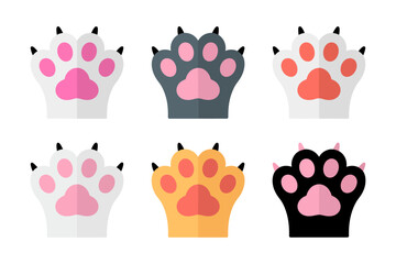 Cartoon cat paw prints vector set, playful kitten footprints, cute animal illustration, adorable pet design, fun feline art, colorful graphic collection, decorative paws