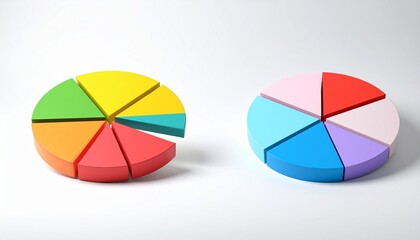 Two colorful 3D pie charts with segmented data and emphasis on one red slice.