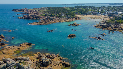 Remote, Bretagne, July 12, 2025. Panoramic aerial view of the Brittany coastline in France –...