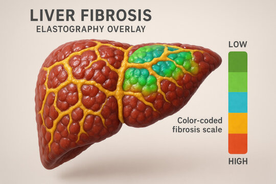 Liver Fibrosis Elastography Overlay: Illustration of Liver Damage Severity [Illustration]