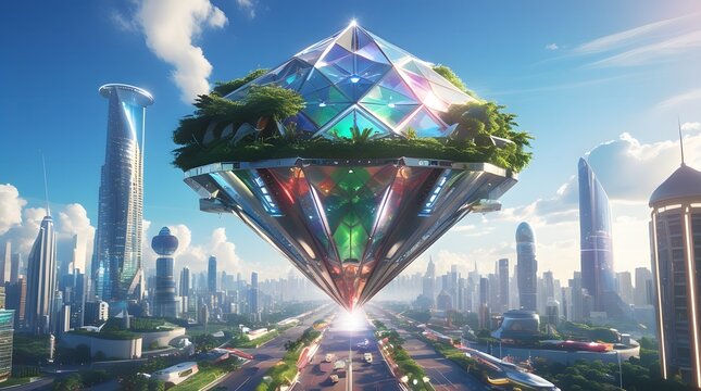 Sustainable Urban Design – Hovering Architecture with Green Rooftop - Powered by Adobe